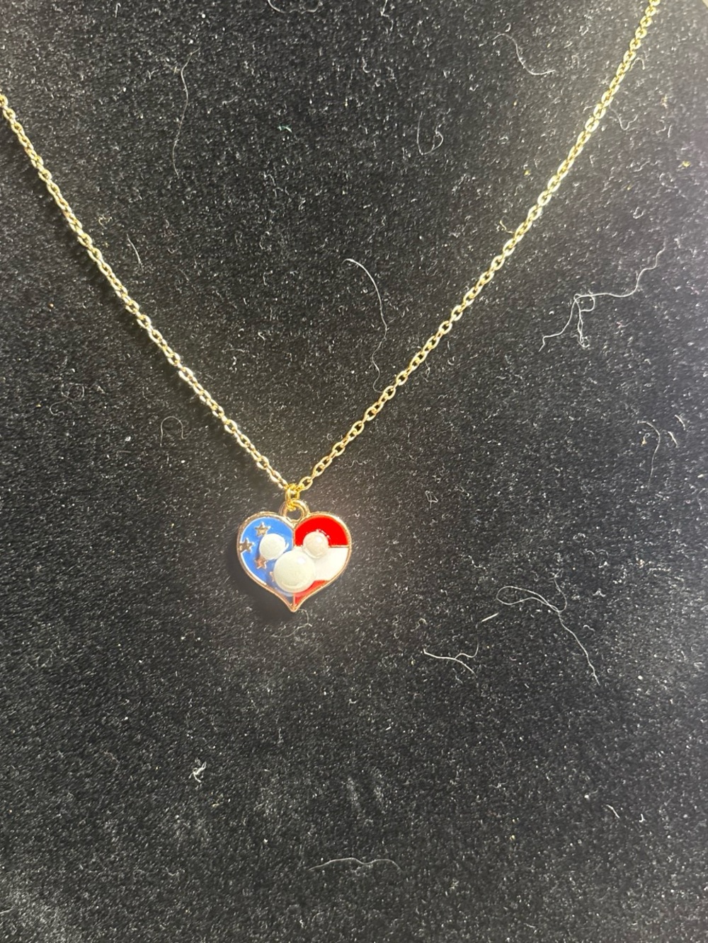 Gold Heart Pendant Necklace and Earrings with Red & Blue Enamel Set